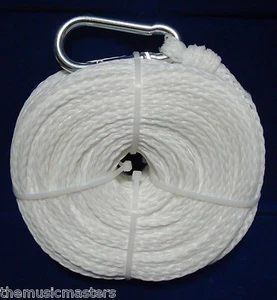 White Hollow Braided 3/8" x 100' HQ Marine Boat Dock ANCHOR LINE w/ Spring Hook - Picture 1 of 6