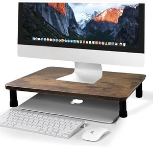 Wooden Monitor Stand Riser Ergonomic Laptop Desk Organiser Dark Brown 40x23x9cm - Picture 1 of 5