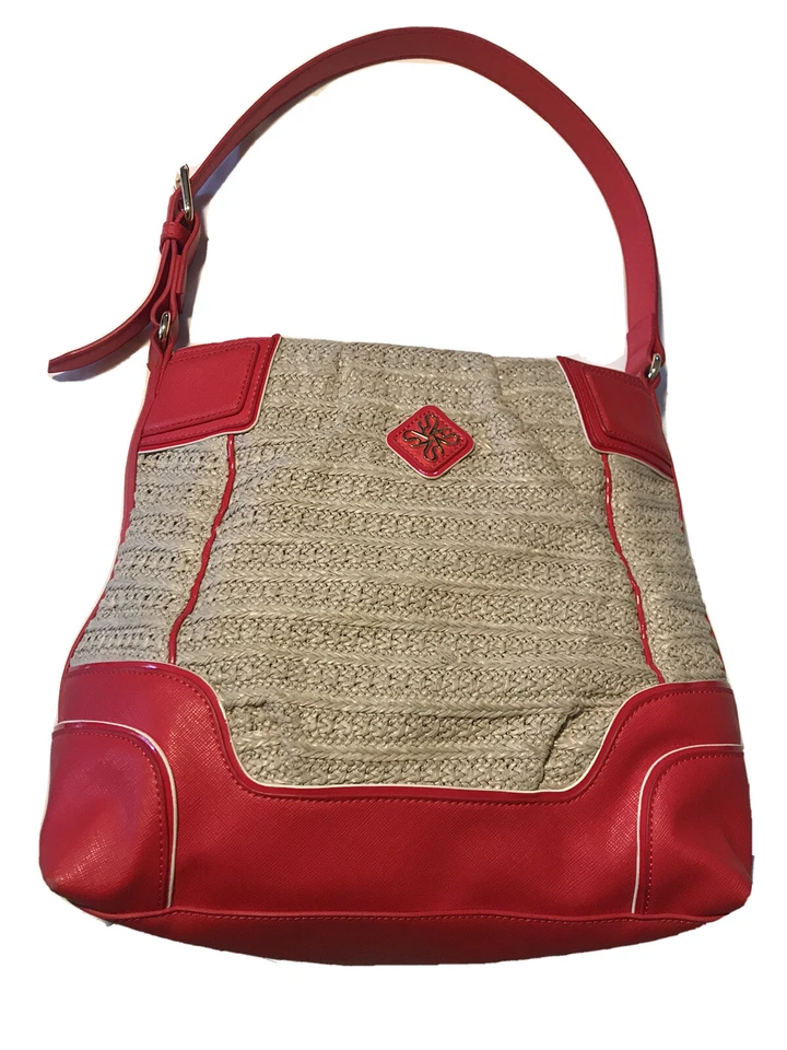 Bolso Hobo Vera Wang Mediano Beige y Rojo Brillante Paja e Imitación Cuero Usado Foto 1 de 4