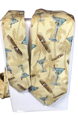 Corbata Tommy Bahama Silk Island Vacation Cigar Martini Palmera Cuello Foto 1 de 4