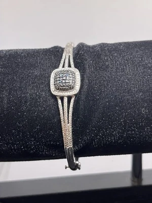 bracelet hallmarked BR SUN blue stones 7.5" silver tone safety hook guc - Image 1 of 4