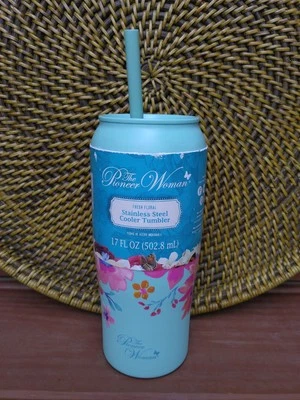 The Pioneer Woman NWT Fresh Floral Teal Stainless Can Cooler 17 Oz Tumbler - Image 1 of 4