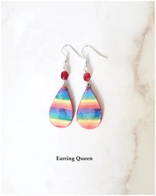 Pendientes colgantes lágrima arco iris arcilla multicolor Foto 1 de 3