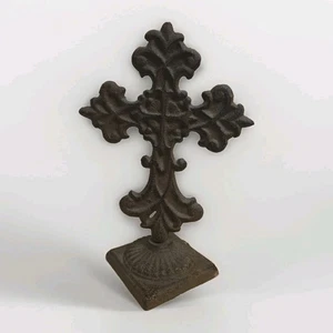 VTG Cast Iron Ornate Standing Cross Religious Celtic Metal 8" Tall Decor Heavy - Picture 1 of 5