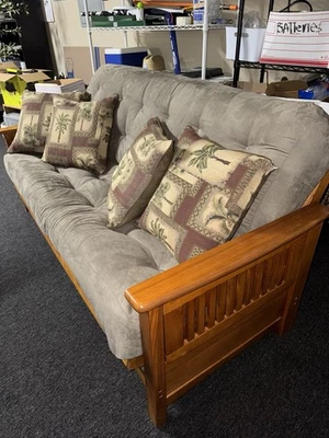 Solid Wood Futon with Mattress & Decorative Pillows - Image 1 of 3