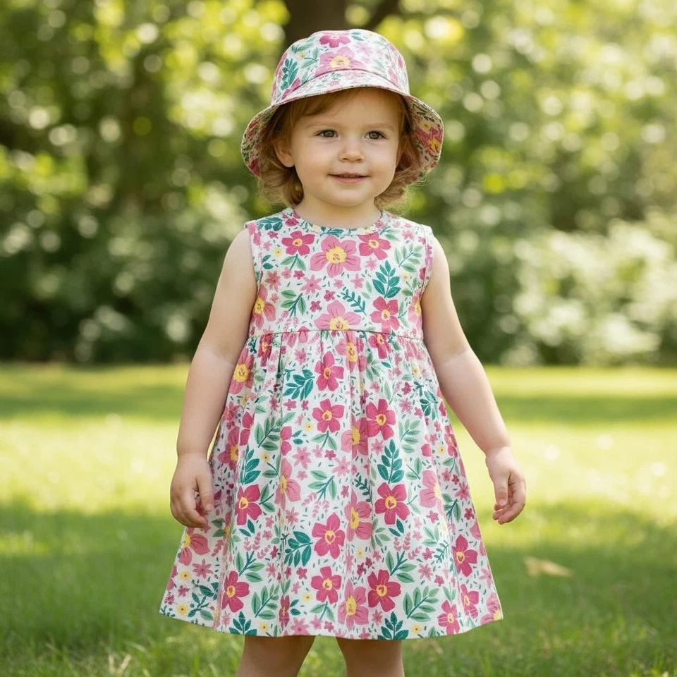 Vestido Floral Nine West Bebé Niñas Con Sombrero A Juego Talla 18M Foto 1 de 1