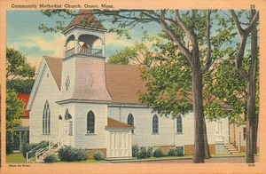Cartolina d'epoca Chiesa Metodista Comunità, Onset MA Texture Lino - Foto 1 di 2