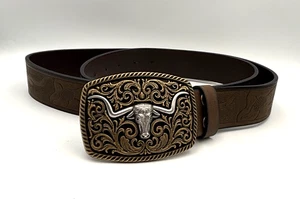 NEW Montana Longhorn Western Attitude Tooled Belt & Buckle XL? See Measurements - Picture 1 of 3