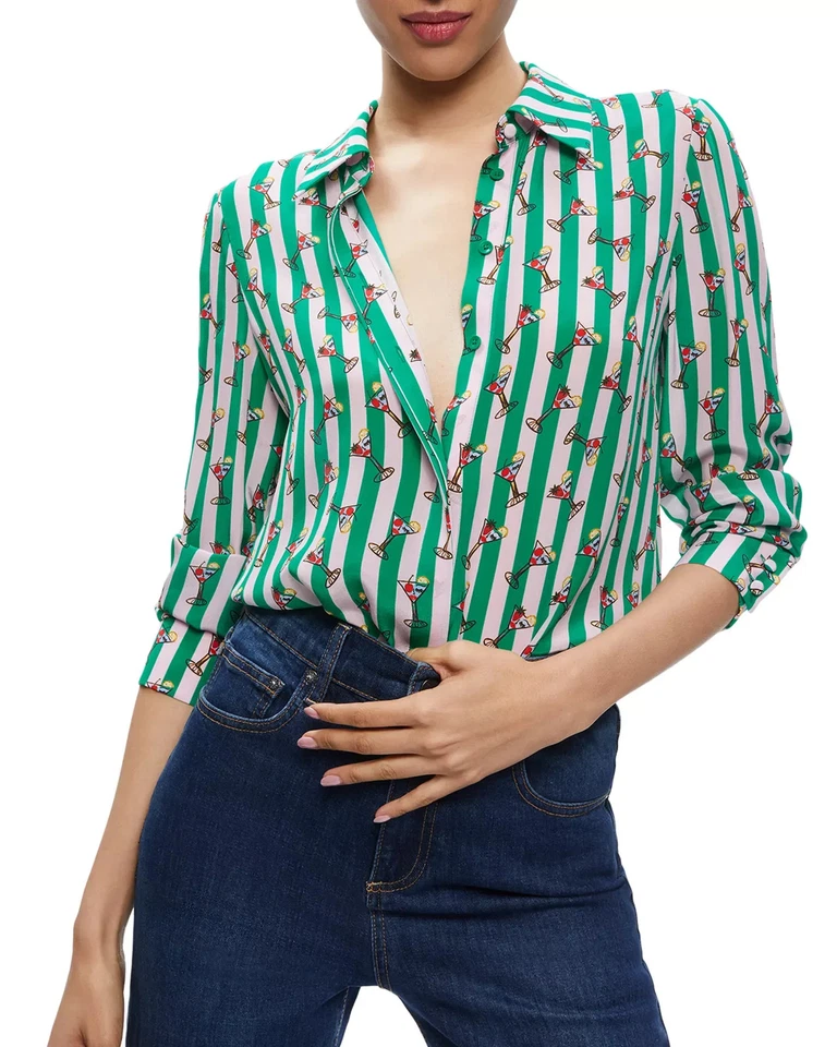 Alice and Olivia Women's Top Sz XL Willa Silk Mint Glass - Image 1 of 4