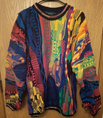 Vtg Tundra Canada Size M Multi Color Sweater Cosby Biggie Hip Hop Coogi Style - Image 1 of 4