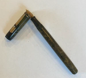 Vtg Waterman 92 Olive Green Marbled Fountain Pen w Orig Nib  Unrestored 5 1/8" - Picture 1 of 22
