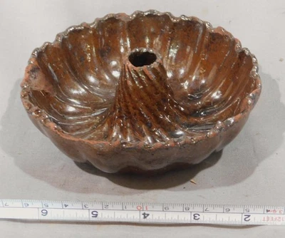Raro antiguo redware bundt molde para pasteles manganeso moteado principios del siglo XIX pudín Foto 1 de 4