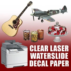 WATERSLIDE Aufkleberpapier, klar für Laserdrucker 20 Blatt x 8,5X11 HERGESTELLT IN DEN USA #1 - Bild 1 von 2