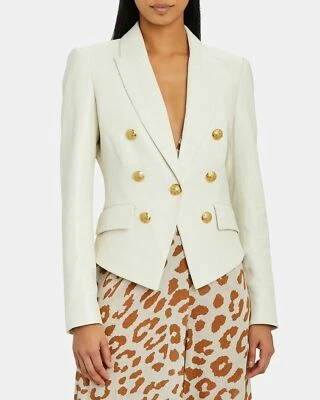 CELEBRITY Women's White LeatherGold Button Blazer Soft Lambskin Style CoatBlazer - Image 1 of 4