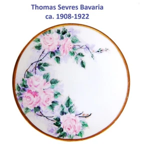 Antique 1908 THOMAS SEVRES BAVARIA 6" Hand Painted Cabinet Wall Plate Pink Roses - Picture 1 of 3