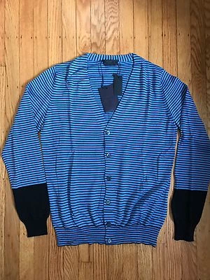 NWT Prada "Lana Riga" Men Cardigan - Nero/Celeste - Size 48 (IT)/38 (US) - Image 1 of 4