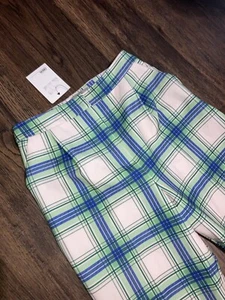 NWT Asos Blue Green White Plaid Pleated Ankle Slacks Size 0 XS - Picture 1 of 6