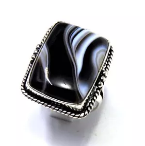 Banded Agate 925 Sterling Silver Plated Ring Handmade Jewelry US Size 8.5'' - Picture 1 of 6