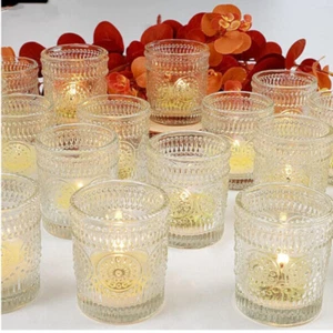 6 Decorative Clear Glass Tea Light Candle Holder - Picture 1 of 3