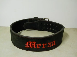 Weight Lifting Strength Training Workout Belt Black Leather MERZA 35"- 44" Waist - Picture 1 of 4