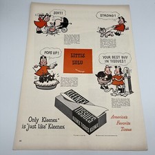 1949 Kleenex Tissues Vintage Print Ad 10"x14" Little Lulu comic strip character 