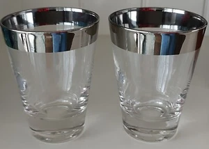 Set of 2 Silver Trimmed Glass Shot Glasses Barware Juice Vintage MCM - Picture 1 of 2
