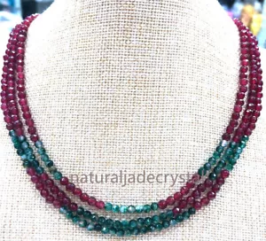 Collar natural de 3 filas 4 mm granate facetado jade y cuentas de jade verde 17-19 - Imagen 1 de 4