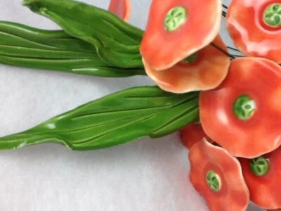 5 Flores Naranja Tallo Largo Pulido 15 con Pistilos Verdes Hecho en Polonia Foto 1 de 4