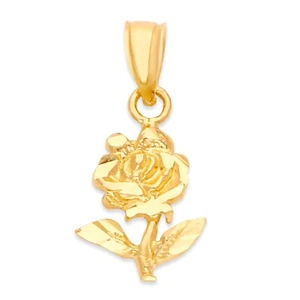 Solid Gold Rose Pendant in 10 or 14k, Romantic Flower Jewelry Gifts for Her - Picture 1 of 5