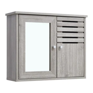 2 Door Wall Mounted Bathroom Mirror Cabinet Wooden Storage Cupboard Organizer - Picture 1 of 7
