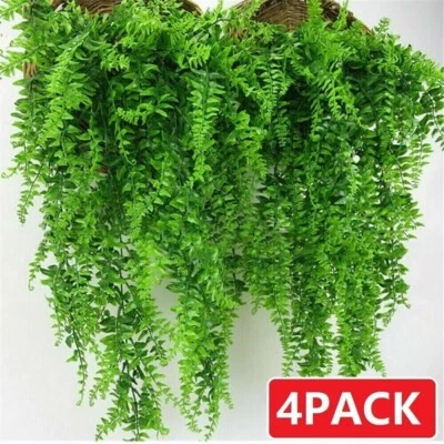 4 Artificial Hanging Plants Fake Fern Trailing Foliage Plastic Flower Leaf Decor - Image 1 of 4