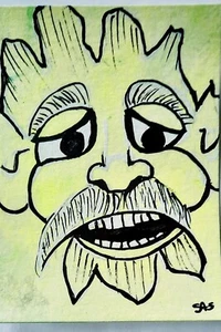 ACEO Art Card Original, Abstract , Gargoyle , Titled, Signed Outsider , Brut Art - Picture 1 of 4
