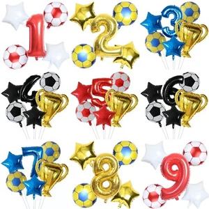 6 un. Globos de fútbol para niños y niñas estampado de fútbol látex número de cumpleaños globo - Imagen 1 de 22