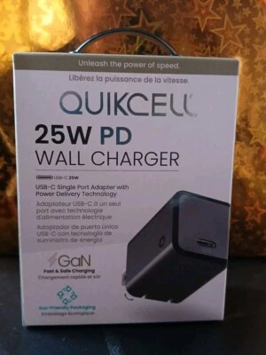 Quikcell (25W) PD Wall Charger USB-C Single Port Adapter (GaN Charging) - Black - Image 1 of 3