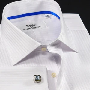 White Self Stripe Business Dress Shirt Formal Corporate Boss Egyptian Cotton GQ - Picture 1 of 6