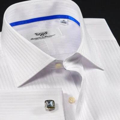 Camisa de vestir blanca a rayas de negocios formal jefe corporativo algodón egipcio GQ Foto 1 de 4