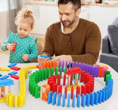 240Pc Wooden Coloured Dominoes Tumbling Block Family Games Kids Play Toy UK Gift - Image 1 of 4