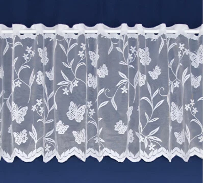 Meadow Lace Cafe Net Curtains White in 12",18" and 24" drop - Sold by the Metre- - Image 1 of 3