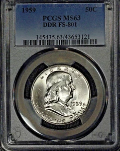 1959 Franklin Half Dollar, PCGS MS63, DDR FS-801 - Picture 1 of 2
