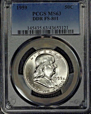 1959 Franklin Half Dollar, PCGS MS63, DDR FS-801 - Image 1 of 2
