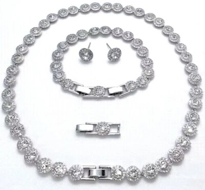 Tennis Necklace Earrings Angelic Bridal Christmas  Bracelet Set Inspired 3pc - Image 1 of 4