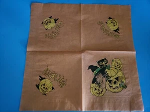 VINTAGE HALLOWEEN NAPKIN UGLY WITCH, GOBLINS, OWL, PUMPKINS, JOL VERY OLD - Picture 1 of 1