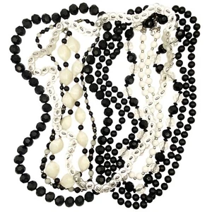 Lotto 7 Collana Perline Vintage Nero Bianco Stili Misti Più Fili Bottone - Foto 1 di 14