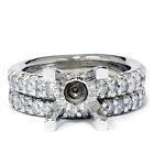 1 1/2ct Pave Diamond Engagement Briald Ring Set Setting Solid 14K White Gold