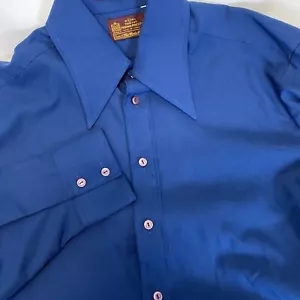 Vintage Sears Herren Store Perma-Prest Large blau Langarm Knopfleiste 70er Hemd - Bild 1 von 6
