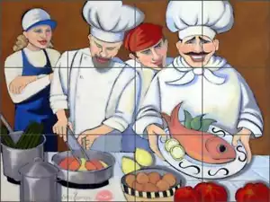 Chef Piastrella Backsplash Ceramica Murale Harrison Cucina Salmone Vino Arte JHA018 - Foto 1 di 2