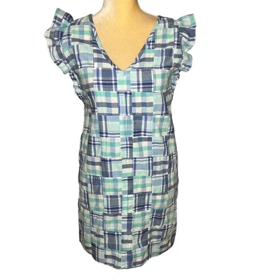 Vineyard Vines Girls Madras Flutter Sleeve Dress NEW Size 14 Blue - Image 1 of 4
