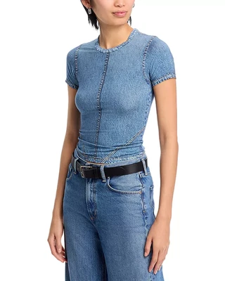 Camiseta de bebé Rag & Bone L Miramar Jersey Minetta lavado estampado digital denim elástico Foto 1 de 4