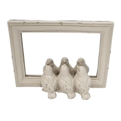 WT Pier 1 Imports Rustic Framed Mirror W/ Bird Figures Off White 7-3/4 X 5-3/4" - Image 1 of 4