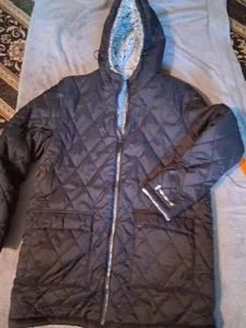 Free Country Black Puffy Hooded Reversable Jacket Womens L Furry - Picture 1 of 7